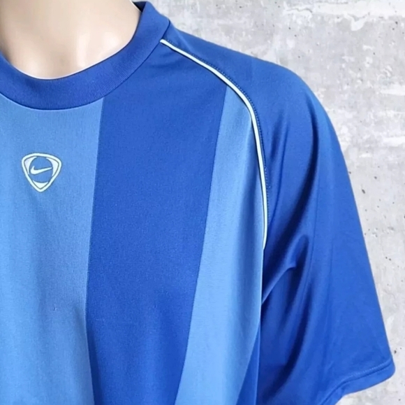 Nike Y2K Soccer Jersey Mens XL Blue Striped Training T-Shirt Center Swoosh Logo - Picture 4 of 13
